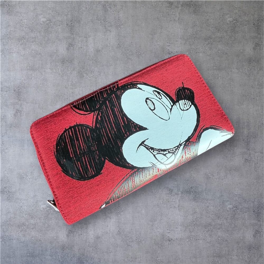 Disneyland Resort Mickey Mouse Sketch Wallet Red Canvas Zip Around Park Exclusiv